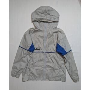 Vintage Columbia Jacket Boys 10-12 Gray & Blue Rain Jacket Wind Coat Hood